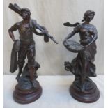 Pair of late 19th/early 20th century bronzed spelter figures, depicting a fisherman plus