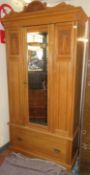 Carved fronted single door mirrored wardrobe. Approx. 207cm H x 106cm W x 46cm D