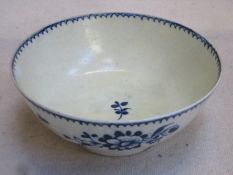 18th/19th century blue and white glazed ceramic slop bowl, with floral decoration. Approx. 16.5cm