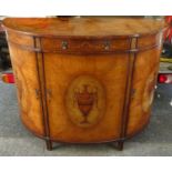 Early/mid 20th century walnut veneered half moon side cabinet, inlaid in the French manner with