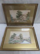 A H Barnes - Pair of late 19th/early 20th century gilt framed watercolours, depicting country