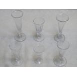 Parcel of six 18th / 19th century conical drinking glasses, various sizes, including two wrythen