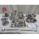 Large collection of various silver plated ware, flatware etc, inc. two handled serving tray, cruet