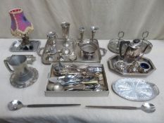 Large collection of various silver plated ware, flatware etc, inc. two handled serving tray, cruet