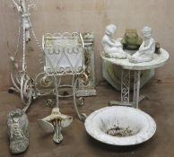 Collection of various garden ornaments, planter, lamp base etc