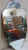 Art Deco three tone sectional shaped wall mirror. Approx. 84cms x 48cms