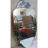 Art Deco three tone sectional shaped wall mirror. Approx. 84cms x 48cms