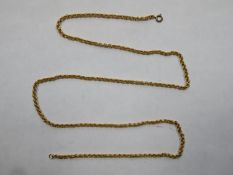 Unhallmarked yellow metal link chain, Approx. 78cms long. Approx. 26.3g