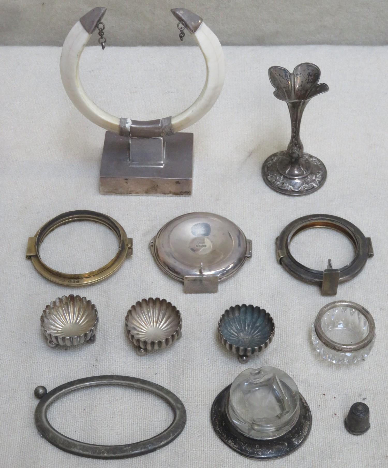 Mixed lot of silver including open salts, vase etc