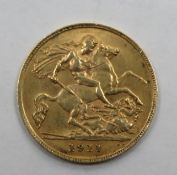 George V gold half sovereign, dated 1911. Approx. 4.2g