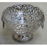 Unhallmarked silver piercework decorated rose bowl, with composite glass liner