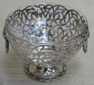 Unhallmarked silver piercework decorated rose bowl, with composite glass liner