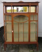 Edwardian mahogany single door glazed display cabinet, with mirrored back and galleried top,