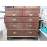 19th century oak two over three chest of drawers with inlaid decoration. Approx. 109cm wide X 51cm