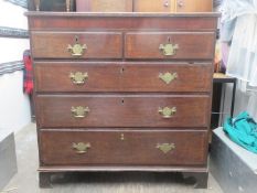 19th century oak two over three chest of drawers with inlaid decoration. Approx. 109cm wide X 51cm