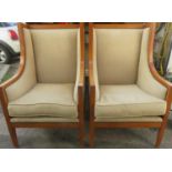 Pair of 20th century upholstered highback armchairs. Approx. 112cm H x 69cm W x 75cm D