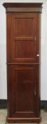 Edwardian mahogany inlaid tall double corner cabinet. 226cm H x 69cm W x 45cm D