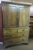 19th century mahogany linen press, fitted with drawers inside. Approx. 189cm H x 127cm W x 59cm D