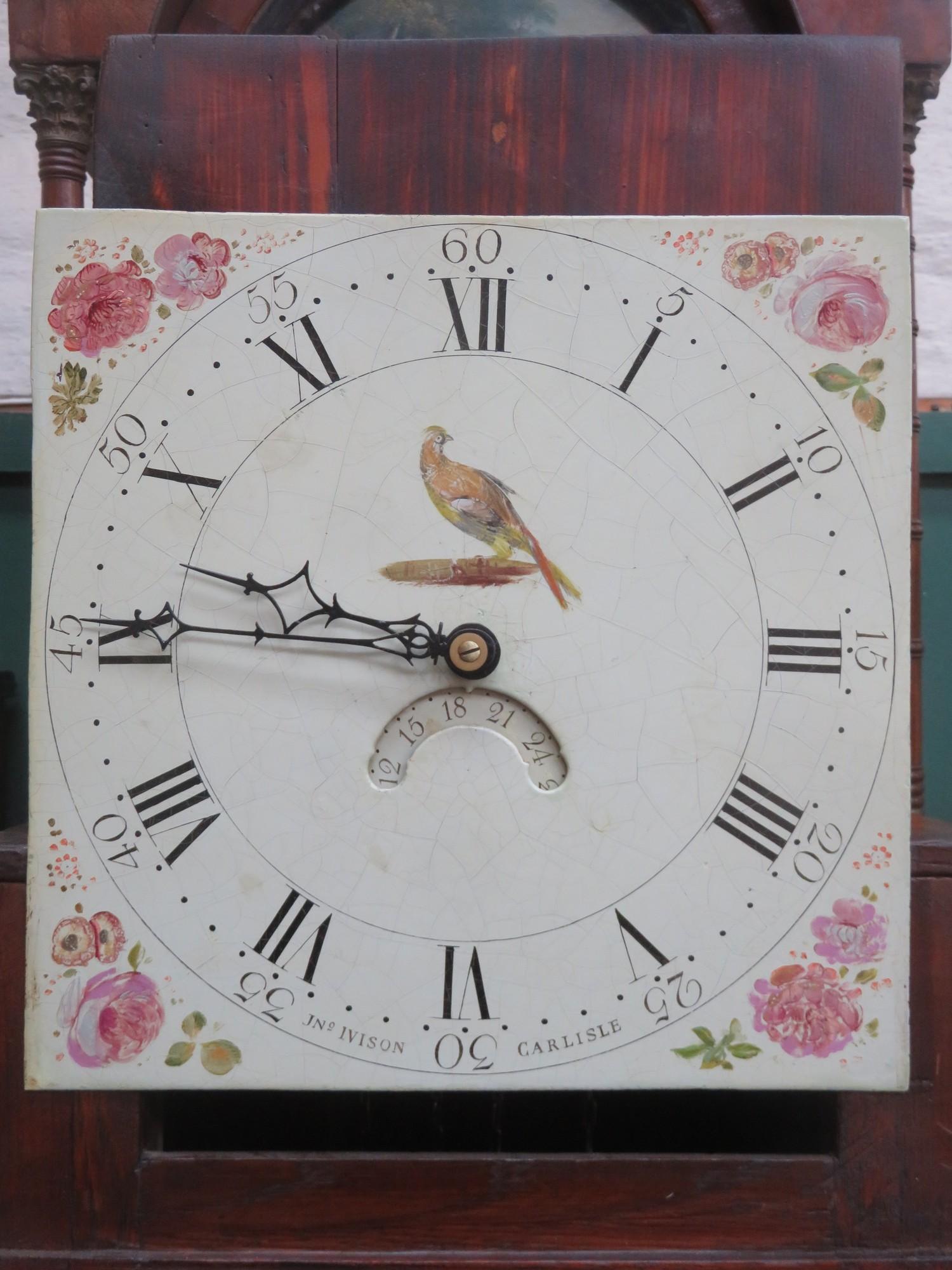 19th century oak cased longcase clock with handpainted & enamelled dial, by John Ivison of Carlisle. - Image 3 of 5