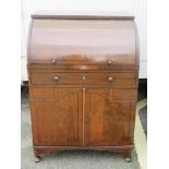 19th century mahogany roll topped desk, with nicely fitted interior, Approx H 109cm x W 77cm x D