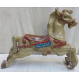 Set of Three vintage painted metal fairground carousel horses. Approx. 72cm H x 92cm W