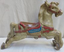 Set of Three vintage painted metal fairground carousel horses. Approx. 72cm H x 92cm W