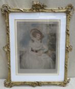 Sidney Ernest Wilson - ornately gilt framed early 20th century polychrome portrait print, pencil