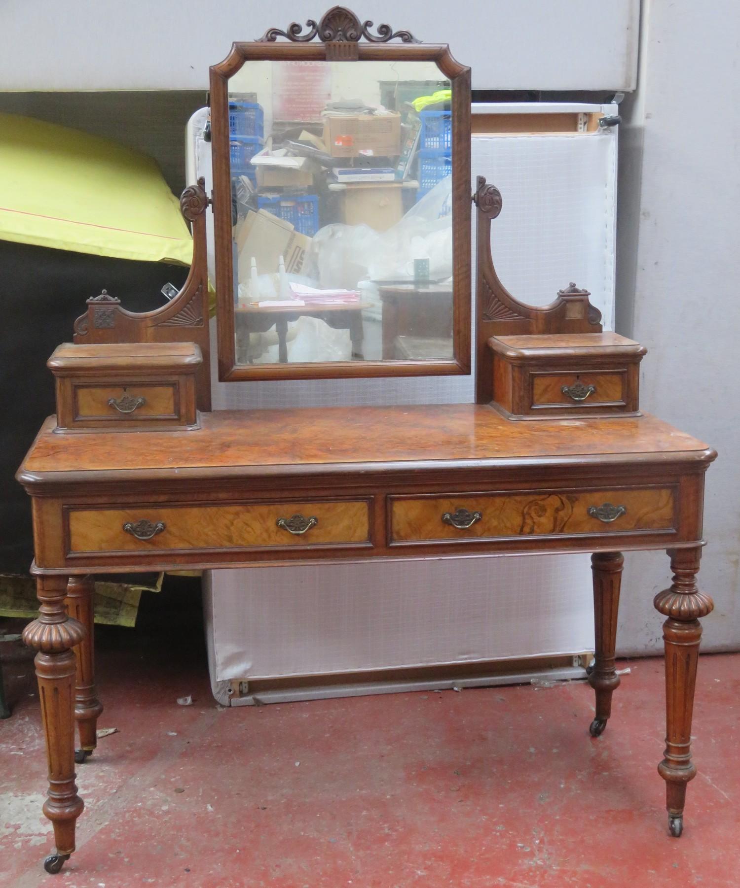 Victorian Walnut mirror back dressing table. Approx. 153cm H x 121cm W x 56cm D