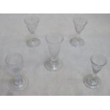 Parcel of five 18th / 19th century stemmed drinking glasses, various sizes, all with etched