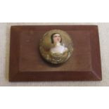 Small Victorian ceramic sphere, gilded and handpainted with portrait, mounted on wooden plinth