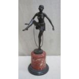 Art Deco bronze figure of a ballet dancer, mounted on marble base, signed D. Alonzo. Approx. 50cm