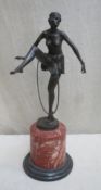 Art Deco bronze figure of a ballet dancer, mounted on marble base, signed D. Alonzo. Approx. 50cm