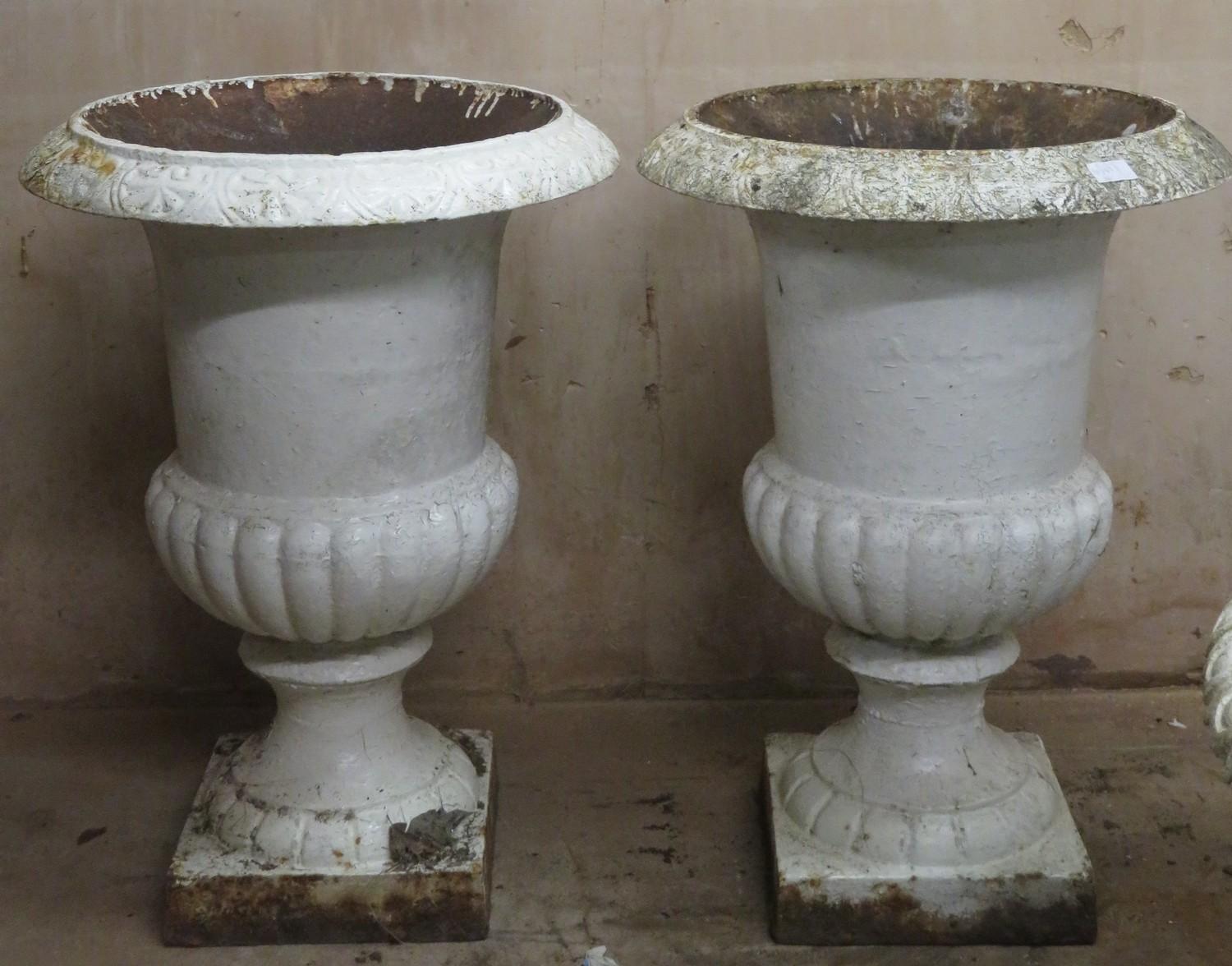 Pair of late 19th/early 20th century wrought iron garden urns. Approx. 71cm H x 51cm Diameter