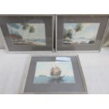 M. Frolik (?) Set of three 20th century framed watercolours, depicting oriental/Indonesian