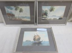 M. Frolik (?) Set of three 20th century framed watercolours, depicting oriental/Indonesian