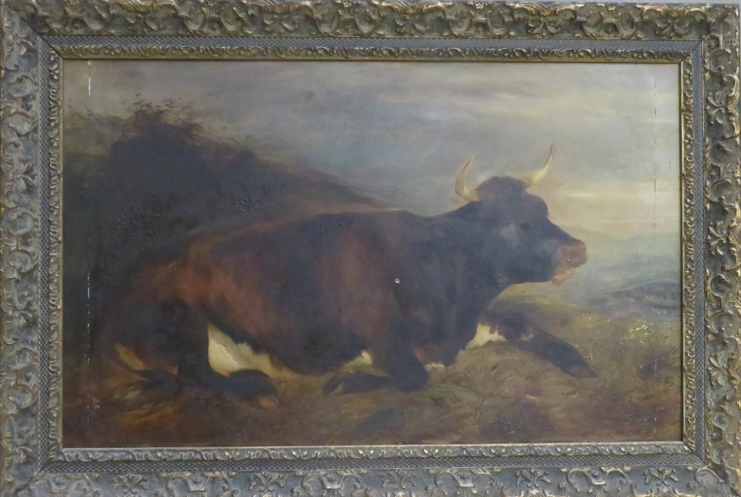 William Huggins (1824-1910) gilt framed oil on panel depicting a recumbant cow, unsigned. Approx - Image 3 of 3