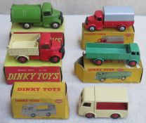 Five 1950's boxed Dinky Toys commercial vehicles including 252 Bin Lorry - in green