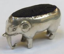 Hallmark silver Elephant form pin cushion, Birmingham assay dated 1908-1910 by Boots pure drug co.