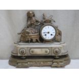Late 19th century gilt metal and marble effect French style figure form mantle clock, on gilded