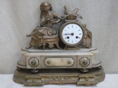 Late 19th century gilt metal and marble effect French style figure form mantle clock, on gilded