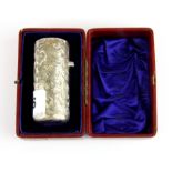 A Victorian boxed hallmarked silver perfume bottle, H. 7cm.