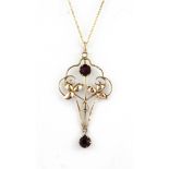 An Edwardian 9ct yellow gold stone set pendant and chain, L. 4.5cm.