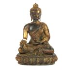 A small Chinese bronze figure of a seated Buddha, H. 12.5cm.