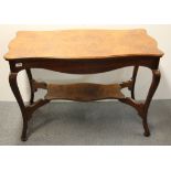 An unusual burr walnut veneered oak side table, size 107 x 54 x 70cm.