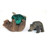 A Black Forest carved wood bear shaped pin cushion and a further Black Forest bear, tallest 6cm.