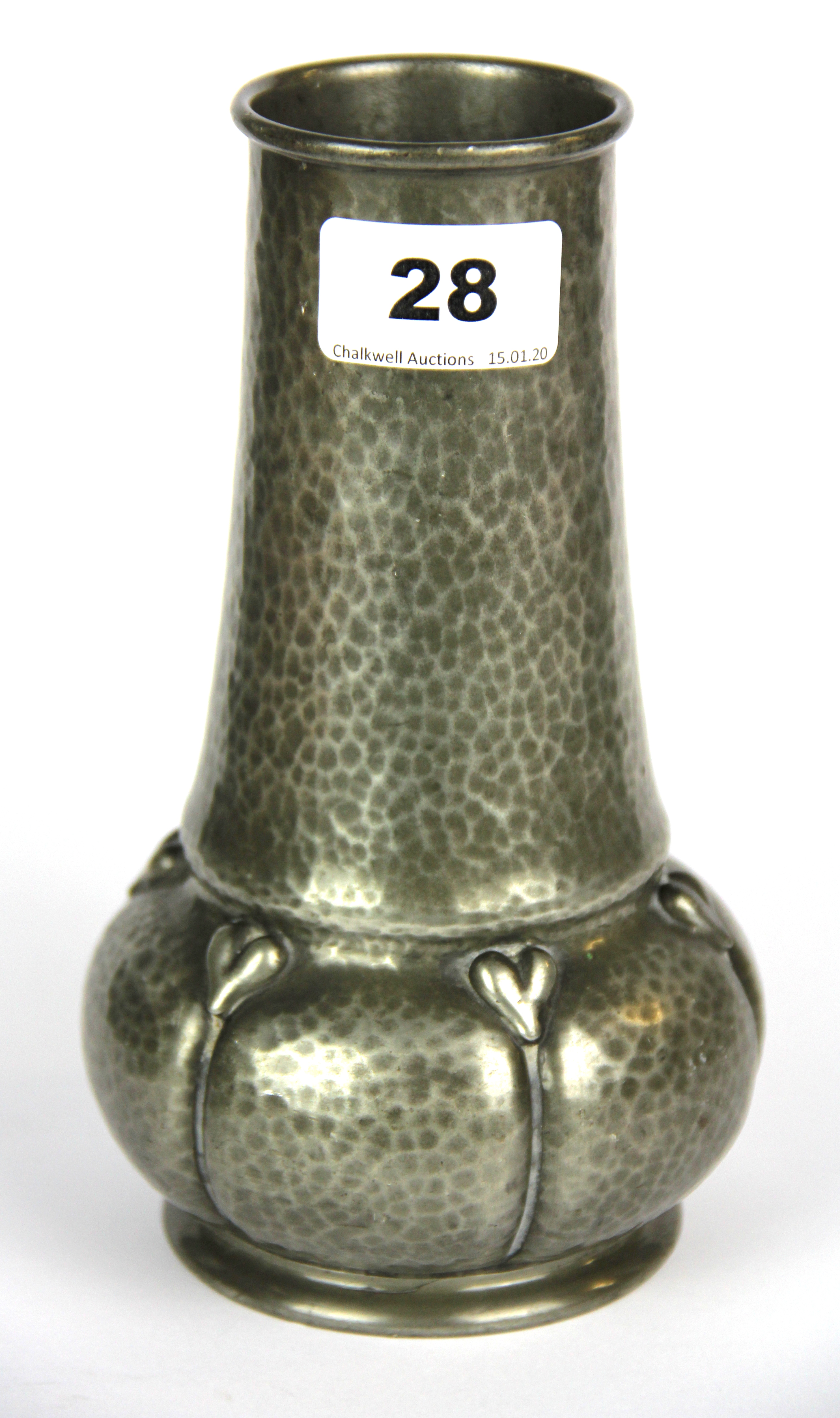 An Art Nouveau pewter vase, H. 18.5cm.