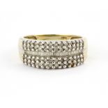 A 10ct yellow gold (stamped 10k) stone set ring, (N).