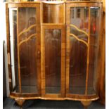 An Art Deco walnut veneered display cabinet, size 117 x 100 x 30cm.