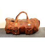 A vintage Sri Lankan handmade leather bag, 60 x 30 x 25cm.