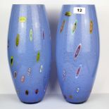 A pair of large Murano blue glass vases, H. 37cm.